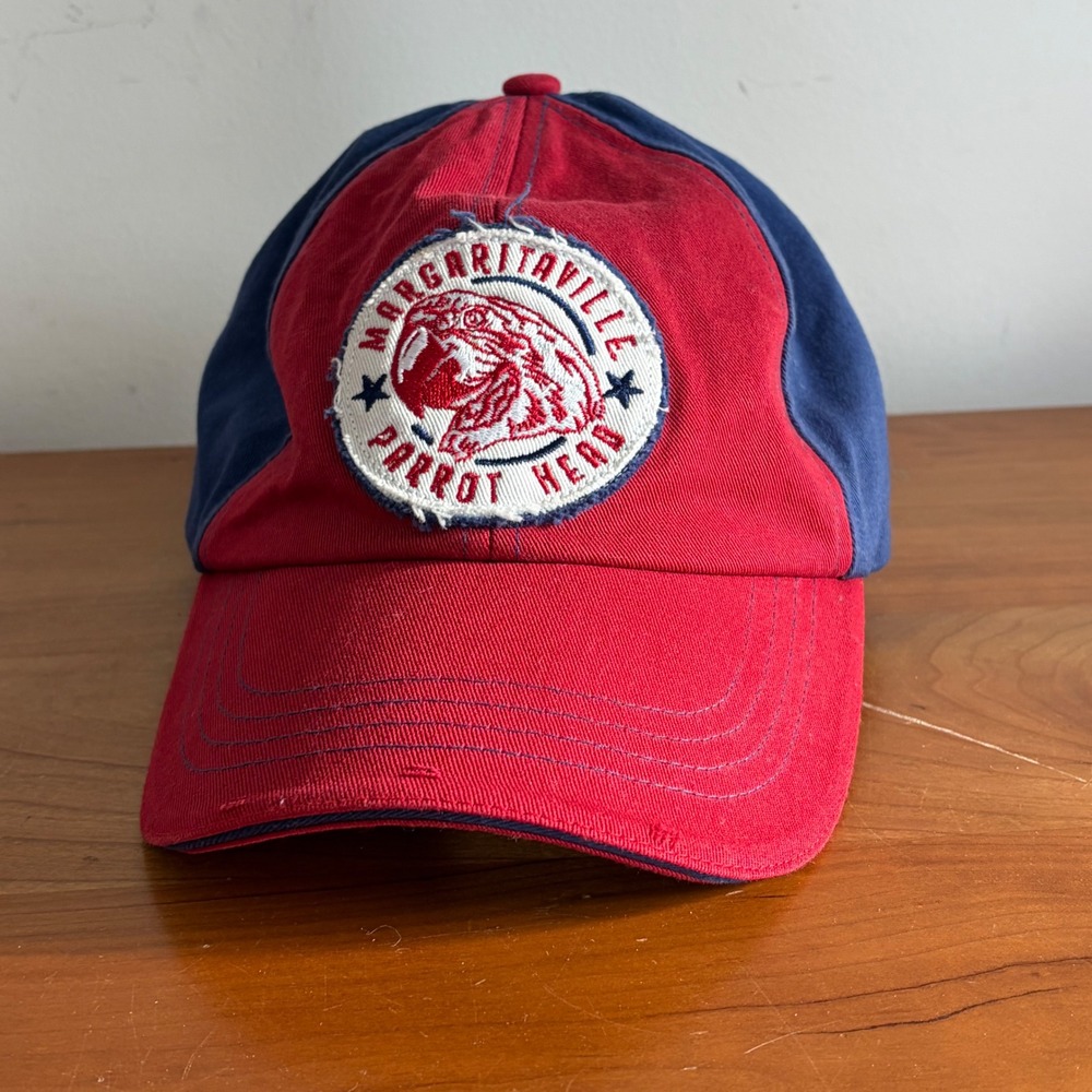Margaritaville Parrot Head Red Navy Blue‎ Adjustable Baseball Hat 77 Patch Cap